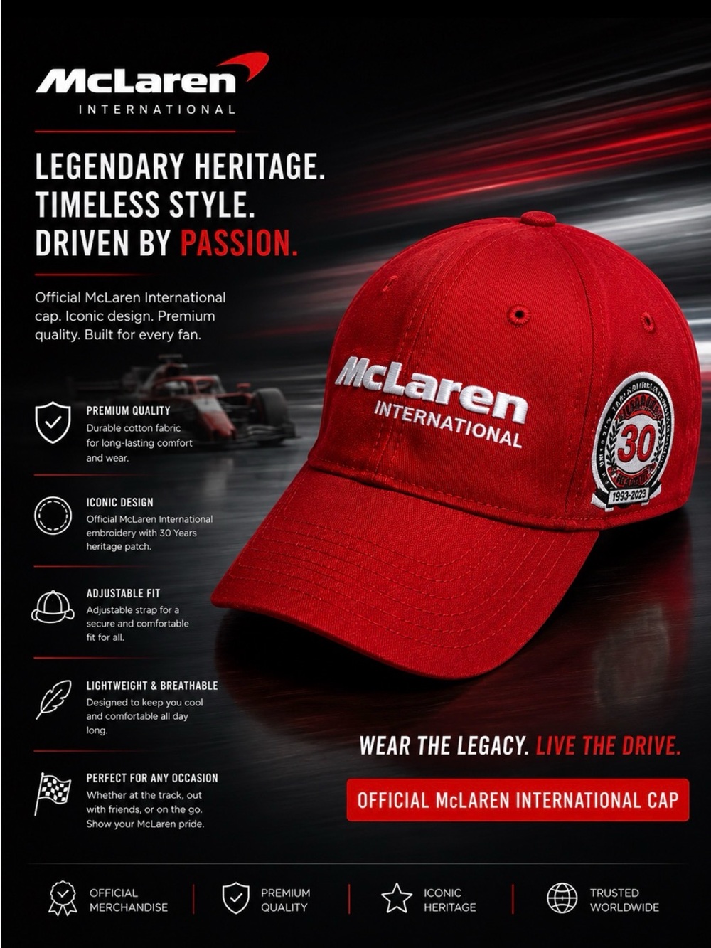 McLaren International Red Embroidered Baseball Cap new authentic 100%